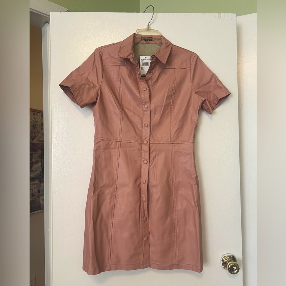 FRNCH Vegan Leather Button-Down Dress (NWT)
